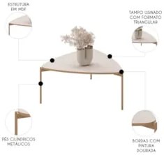 Mesa de Centro Orgânica Para Sala Pé Metal Zira D04 Off White - Mpozen