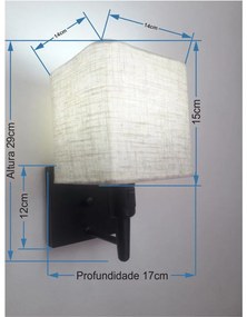 Arandela Quadrada Vivare Md-2019 Base Preto Com Interruptor Cúpula em Tecido - Bivolt