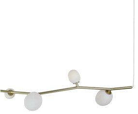 Pendente Olive Horizontal 155X34X18Cm 6Xg9 Dourado Vidro Branco - Usin...