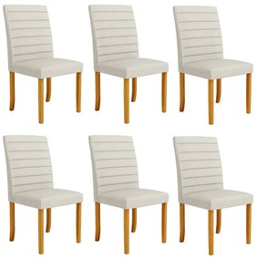 Kit 6 Cadeiras de Sala de Jantar Estofadas Veiga Madeira Maciça Linho Off White G78 - Gran Belo