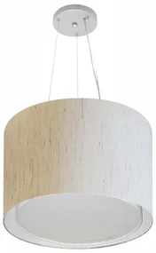 Pendente Cilíndrico Linho Bege MJ-4304 Para Mesa de Jantar e Estar
