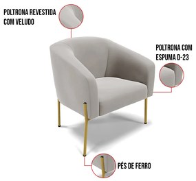 Cadeira Sala de Jantar Pé de Ferro Dourado Stella Veludo D03 - D'Rossi - Cinza