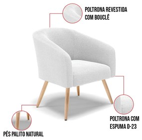 Poltrona Decorativa Pé Palito Natural Stella Bouclê D03 - D'Rossi - Off White