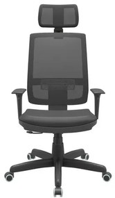 Cadeira Office Brizza Tela Preta Com Encosto Assento Vinil Preto RelaxPlax Base Standard 126cm - 63612 Sun House
