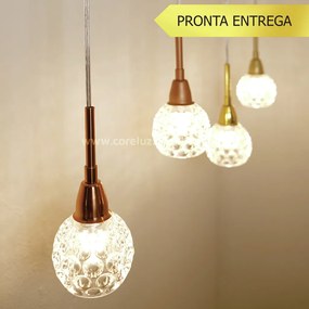 Pendente Amora Vidro Cristal Ø8X17Cm Alumínio 1Xg9 - Qimporta Pd2301 (CHAMPANHE)