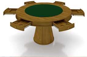 Conjunto Mesa de Jogos Carteado Bellagio Tampo Reversível Verde e 6 Cadeiras Madeira Poker Base Cone Linho Cinza/Mel G42 - Gran Belo