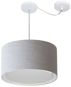Lustre Pendente Cilíndrico Com Desvio Md-4310 Cúpula em Tecido 40x25cm Rustico Cinza - Bivolt