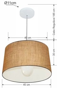 Lustre Pendente Cone Vivare Md-4241 Cúpula em Tecido 30/45x40cm - Bivolt