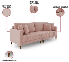 Sofá 2 Lugares Living 156cm Pés Madeira Cléo Veludo Rosê K01 - D'Rossi