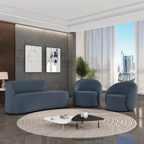 Sofá 3 Lugares Orgânico 180cm Morgan e 2 Poltronas Lua Suede Azul M D03 - D'Rossi