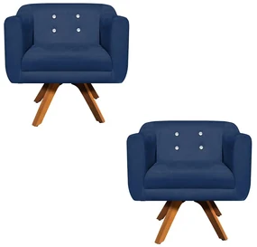 Kit 02 Poltronas GiratĂłria Julia Suede Base Madeira MM30 com Strass D'Rossi - Azul Marinho