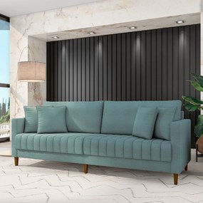 Sofá Living Decorativo Hamburgo 2 Lugares 156cm com Almofadas Pés em Madeira Bouclê Azul G33 - Gran Belo