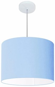 Lustre Pendente Cilíndrico Md-4146 Cúpula em Tecido 40x30cm Azul Bebê - Bivolt