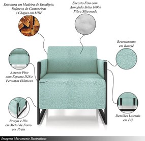 Kit 2 Poltronas Decorativa Sala de Estar Moria Base em Ferro Bouclê Preto/Azul G33 - Gran Belo