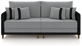 Sofá Living Montecarlo 2 Lugares Bipartido 192cm Pés em Madeira Veludo/PU Cinza/Preto G33 - Gran Belo