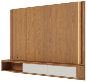 Painel TV 75 Pol 180cm Bancada Suspensa Ripado Led Duda C04 - D'Rossi - Freijó e Off White Matte