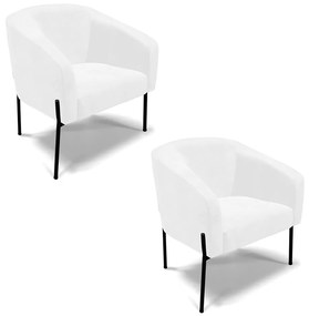 Poltrona Decorativa Pé de Ferro Preto Kit 2 Stella Sintético PU D03 - D'Rossi - Branco