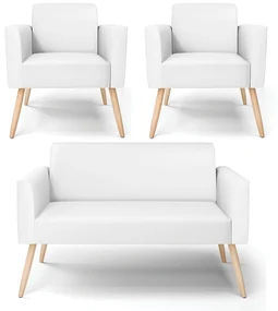 Sofá Namoradeira com 2 Poltronas Pés Palito Natural Marisa Corino D03 - D'Rossi - Branco