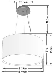 Lustre Pendente Cilíndrico Duplo Md-4123 Cúpula em Tecido 40x25cm Rustico Cinza - Bivolt