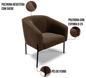 Cadeira Sala de Jantar Pé de Ferro Preto Stella Suede D03 - D'Rossi - Marrom