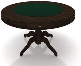 Conjunto Mesa de Jogos Carteado Bellagio Tampo Reversível e 6 Cadeiras Madeira Poker Base Estrela Veludo Verde/Capuccino G42 - Gran Belo