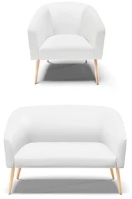 Sofá Namoradeira e Poltrona Pé Palito Natural Stella Sintético D03 - D'Rossi - Branco