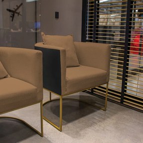 Poltrona Paola Corano Preto com Linho Base Metálica Dourado - D'Rossi - A105 Selenite Sisal