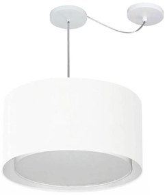 Lustre Pendente Cilíndrico Com Desvio Md-4307 Cúpula em Tecido 45x30cm Branco - Bivolt