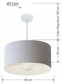 Lustre Pendente Cilíndrico Vivare Md-4206 Cúpula em Tecido 50x25cm - Bivolt