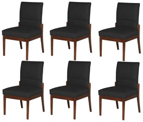 Conjunto 6 Cadeiras De Jantar Aurora Base Madeira Maciça Estofada Suede Preto