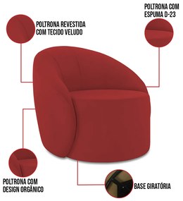 Sofá 3 Lugares Orgânico 180cm Morgan e 2 PoltronasLua Veludo D03 - D'Rossi - Marsala