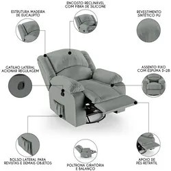 Poltrona do Papai Reclinável Pietra Glider Giratória FH9 PU Cinza - Mp