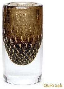 Vaso Cilíndrico 2 Tela Fumê com Ouro Murano Cristais Cadoro