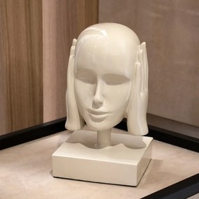 Escultura Decorativa Máscara Rosto Surdo Nude em Cerâmica  25x15x14 cm - D'rossi
