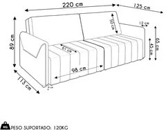 Sofá Cama Casal Retrátil 3 Lugares 220cm Atlas M22 Suede Bege - Mpozen