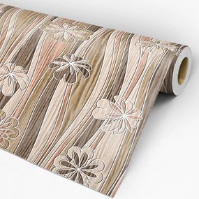 Papel de parede adesivo madeira com flores