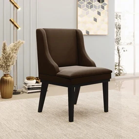 Cadeira Decorativa Sala de Jantar Base Fixa de Madeira Firenze Suede Marrom/Preto G19 - Gran Belo