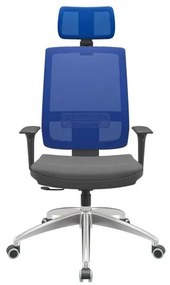 Cadeira Office Brizza Tela Azul Com Encosto Assento Poliester Cinza RelaxPlax Base Aluminio 126cm - 63563 Sun House