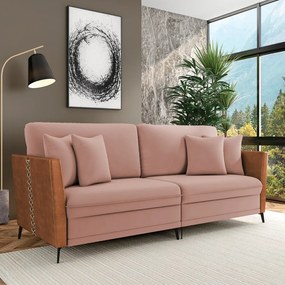 Sofá 2 Lugares Living 182cm Mondaí Sintético Nozes/Veludo K01 - D'Rossi - Rose