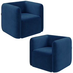 Kit 2 Poltronas Decorativas Sala de Estar Trinidad Base Fixa Veludo Azul Marinho G33 - Gran Belo