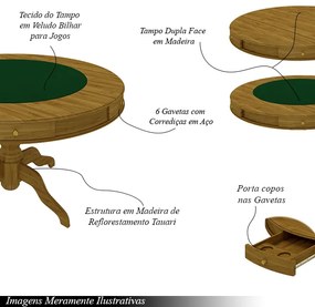 Conjunto Mesa de Jogos Carteado Bellagio Tampo Reversível e 6 Cadeiras Madeira Poker Base Estrela Veludo Verde/Mel G42 - Gran Belo