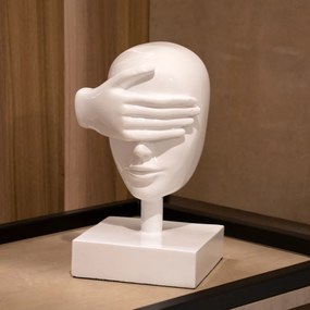 Escultura Decorativa Máscara Cego em Cerâmica Branco 25x15x14 cm - D'Rossi