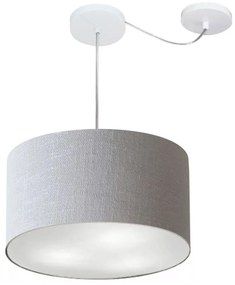 Lustre Pendente Cilíndrico Com Desvio De Centro Md-4256 Cúpula em Tecido 40x21cm Rustico Cinza - Bivolt