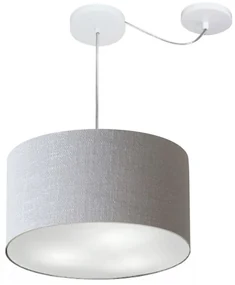Lustre Pendente Cilíndrico Com Desvio De Centro Md-4256 Cúpula em Tecido 40x21cm Rustico Cinza - Bivolt