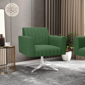 Poltrona Giratória Viena Gomada Suede Verde Base Cromada - D'Rossi