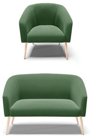 Sofá Namoradeira e Poltrona Pé Palito Natural Stella Suede Verde D03 - D'Rossi