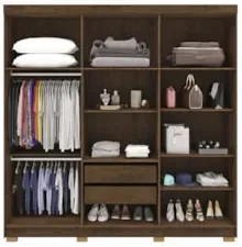 Guarda Roupa Casal 218cm Com Espelho Bolty Imbuia/Champanhe V02 - Mpoz