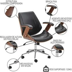 Cadeira de Escritório Diretor Giratória Liziê R02 Madeira Sintético Ma