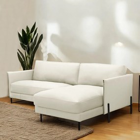 Sofá Decorativo Karine 3 Lugares Sala de estar 230cm com Chaise Pés em Aço Couro Off White G88 - Gran Belo