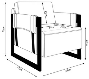 Kit 2 Poltronas Decorativa Sala de Estar Moria Base em Ferro Pu Preto/Marrom G33 - Gran Belo